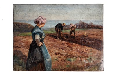 Lot 774 - Robert Jobling - Crop Sewing Above Staithes | oil