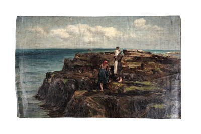 Lot 775 - Robert Jobling - Young Girls Shrimp Fishing, near Cullercoats | oil