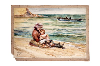 Lot 791 - Robert Jobling - Playing in the Sand at Staithes | watercolour