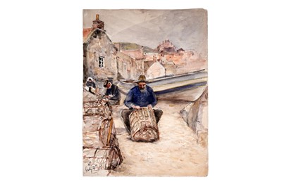 Lot 793 - Robert Jobling - Mending Crab Pots | watercolour