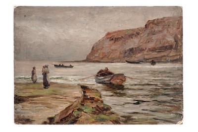 Lot 776 - Attributed to Robert Jobling - Watching the Boats Head out to Sea | oil