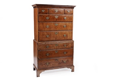 Lot 1042 - A Georgian walnut chest on chest