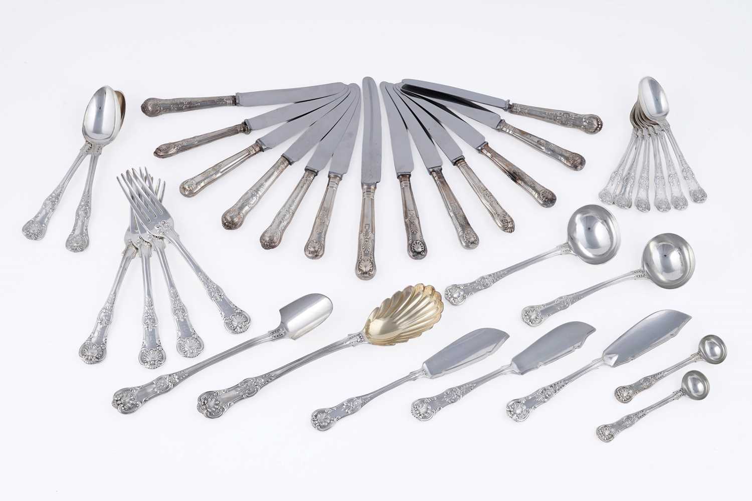 Lot 130 - Assorted antique silver Queen’s pattern flatware and cutlery