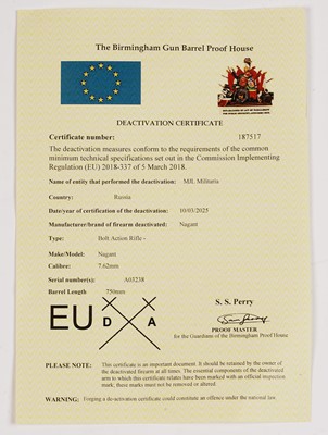 Lot 243 - A deactivated Russian Nagant 7.62mm bolt-action rifle