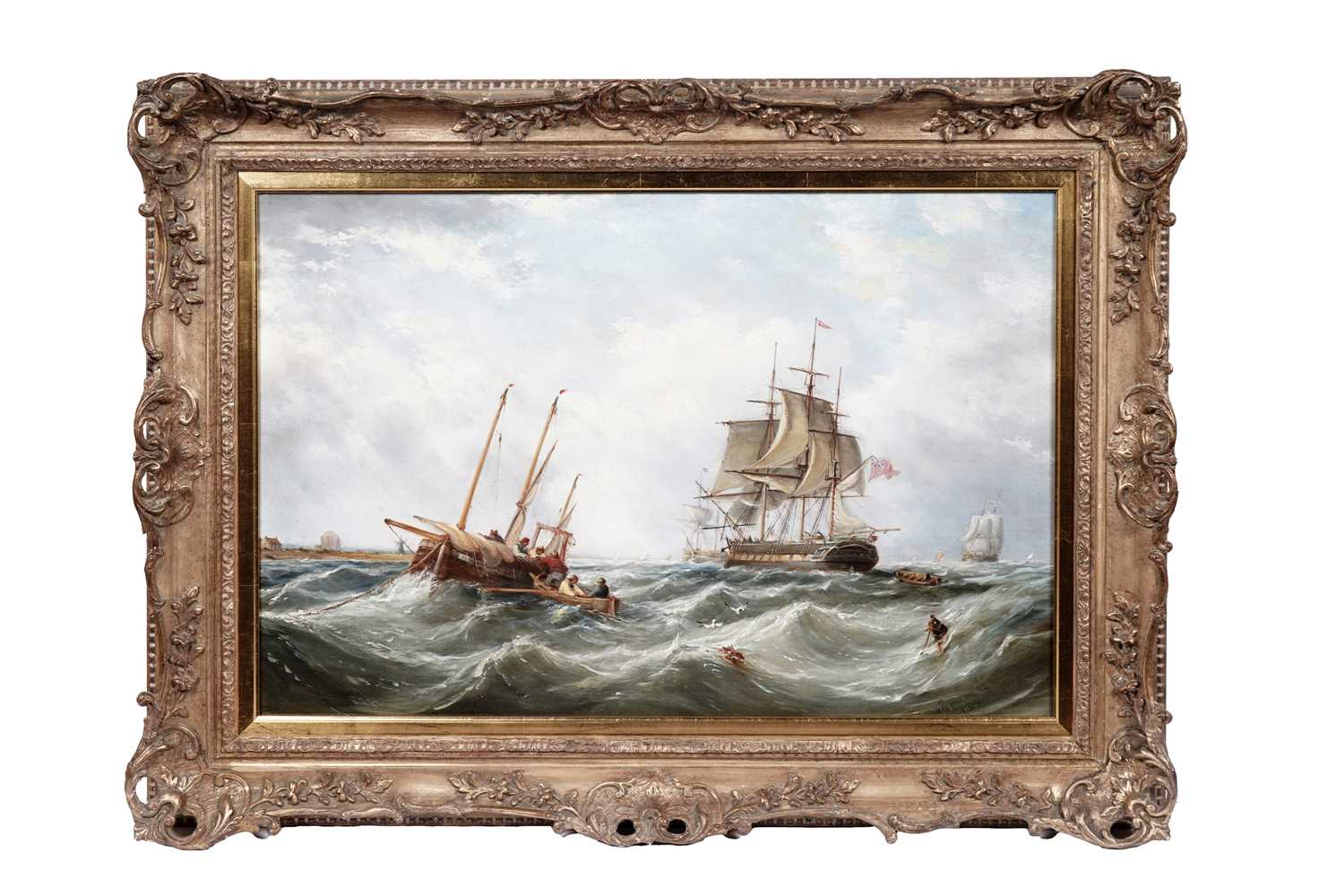 Lot 746 - John Wilson Carmichael - British Ship of the Line with a Fishing Boat | oil