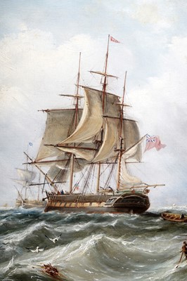 Lot 746 - John Wilson Carmichael - British Ship of the Line with a Fishing Boat | oil