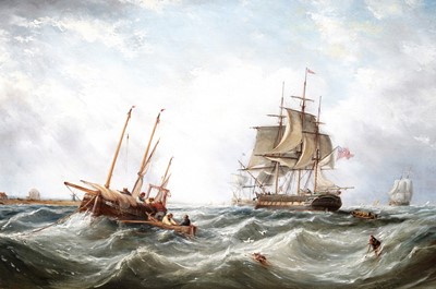Lot 746 - John Wilson Carmichael - British Ship of the Line with a Fishing Boat | oil