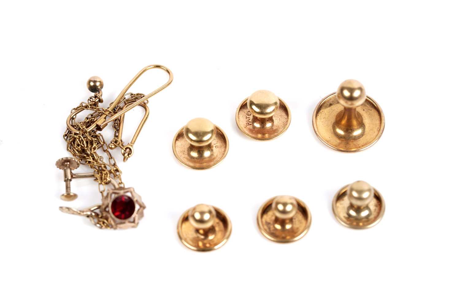 Lot 550 - Gold shirt studs and a guard chain