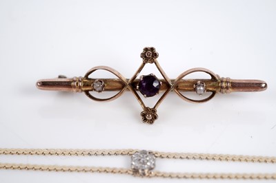 Lot 565 - A diamond bracelet; and a Victorian amethyst and seed pearl bar brooch
