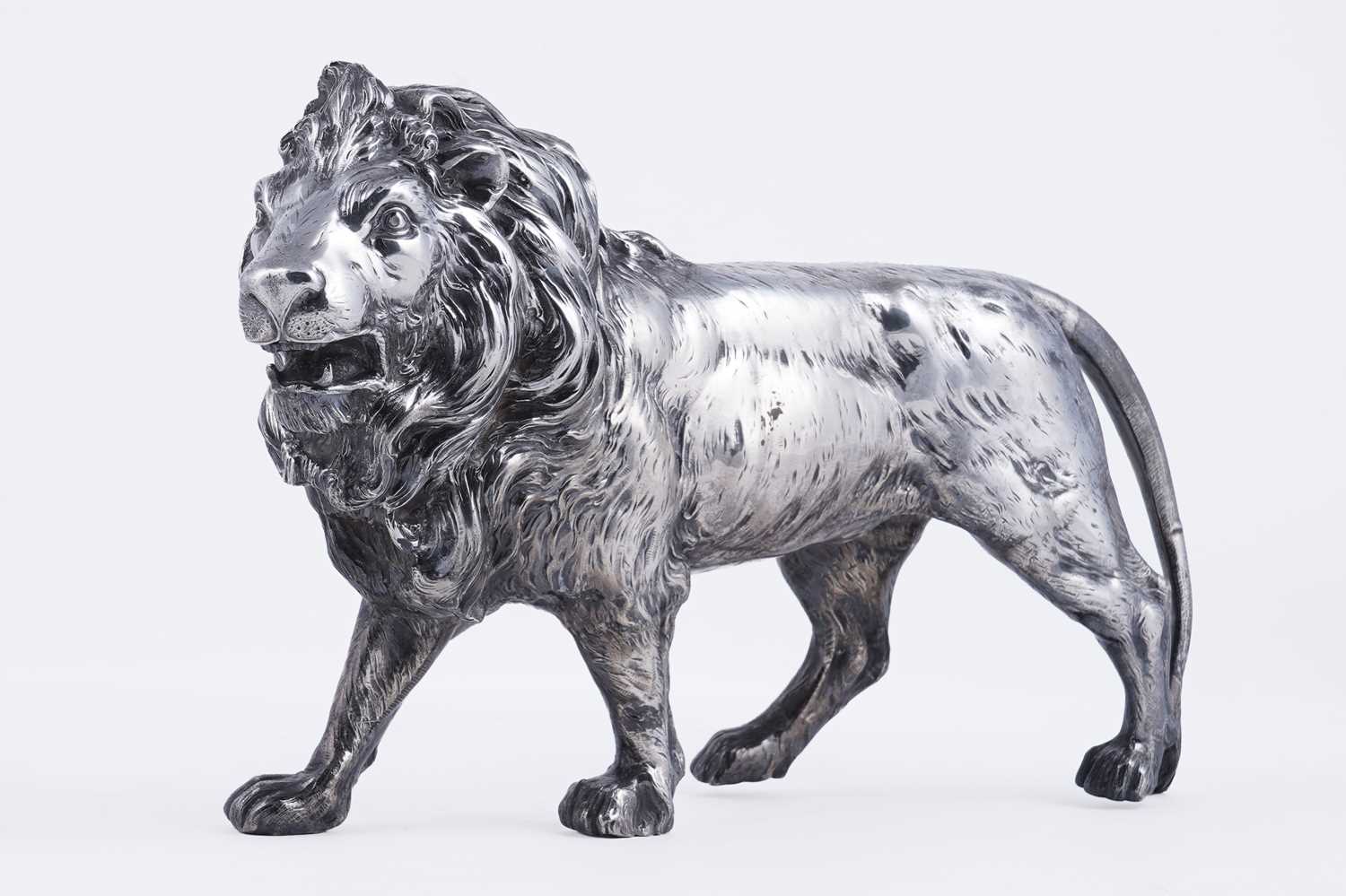 Lot 28 - A late 19th Century Continental silver figure of a male lion