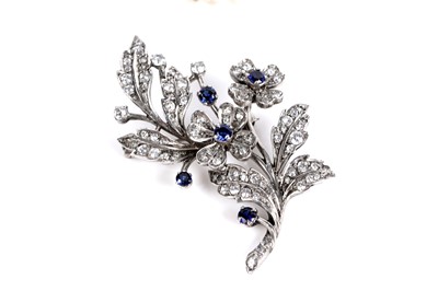 Lot 559 - Pearl necklaces; and a synthetic sapphire floral spray brooch