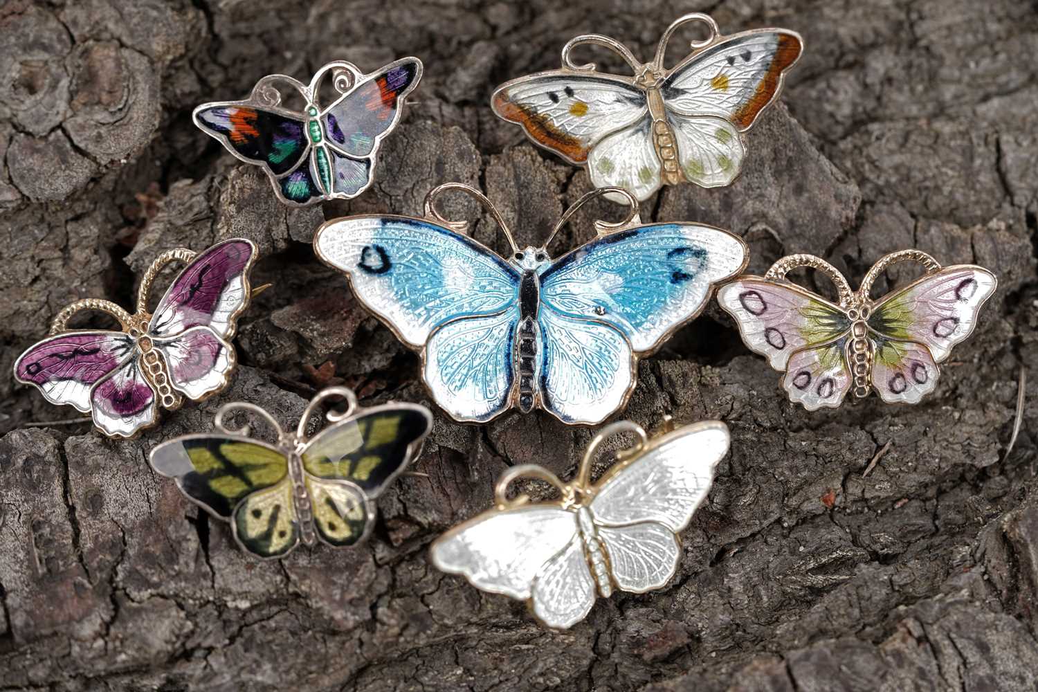 Lot 560 - A collection of Norwegian silver butterflies by David Andersen and Ole Petter Rasch-Olsen