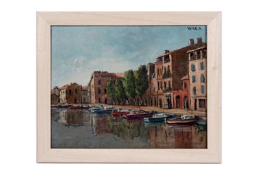 Lot 542 - Charles James McCall - Continental marina with boats | oil