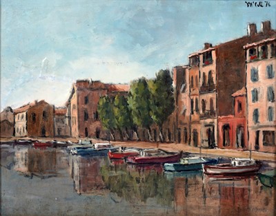 Lot 542 - Charles James McCall - Continental marina with boats | oil