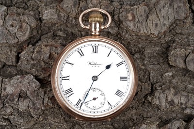 Lot 472 - Waltham: a 9ct yellow gold cased open faced pocket watch