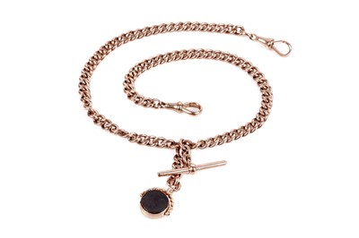 Lot 68 - A 9ct rose gold "Albert" curb-link double watch chain