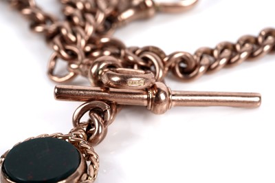 Lot 68 - A 9ct rose gold "Albert" curb-link double watch chain