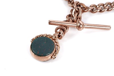 Lot 68 - A 9ct rose gold "Albert" curb-link double watch chain