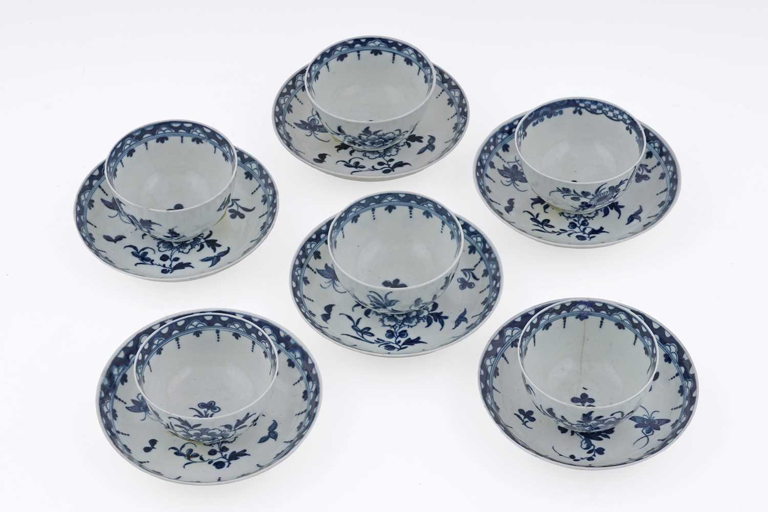 Lot 866 - Six Worcester blue and white tea bowls and saucers