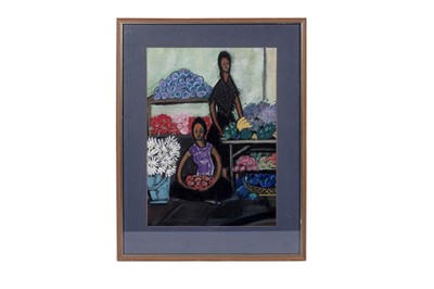 Lot 599 - Manner of Maggie Laubser - Cape Market Stall | pastel