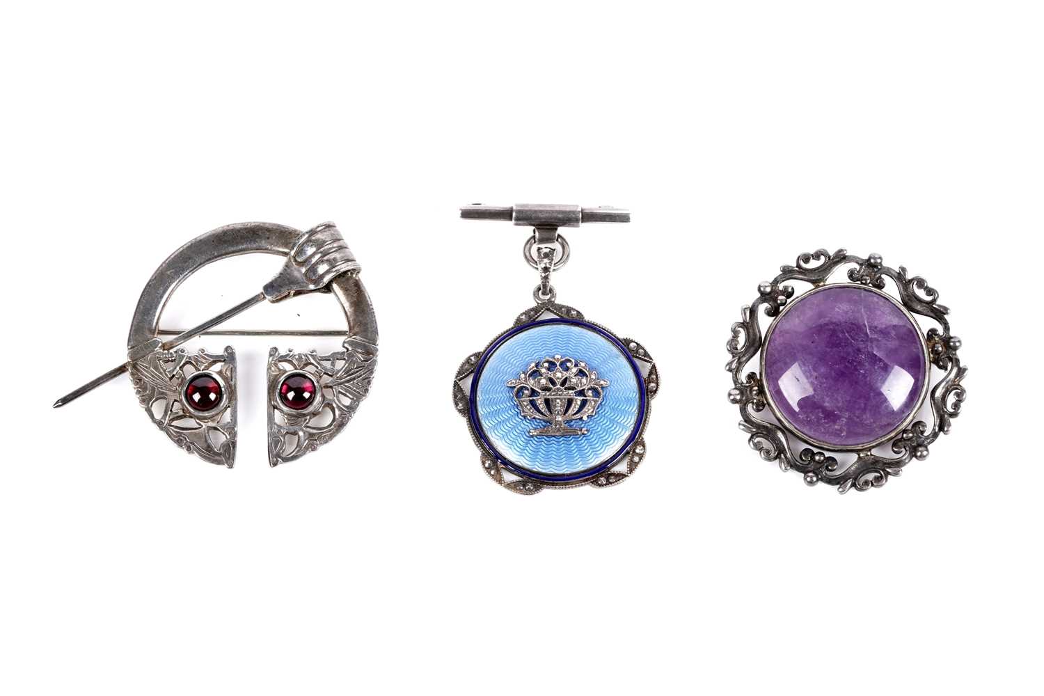 Lot 16 - Three silver brooches including: an Ola Gorie penannular brooch