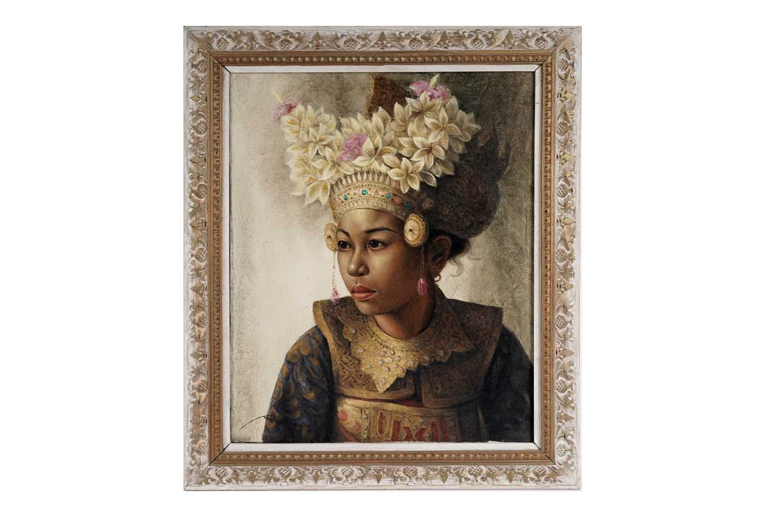 Lot 544 - Raka - Portrait of a girl in traditional dress | oil