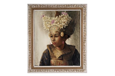 Lot 544 - Raka - Portrait of a girl in traditional dress | oil