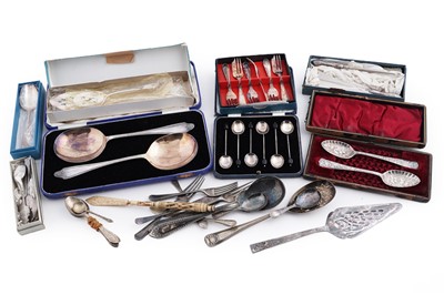 Lot 303 - A selection of silver and silverplated cutlery; and a bone letter opener