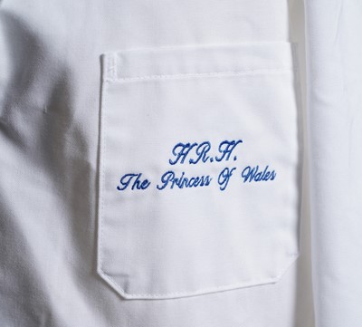 Lot 211 - Princess Diana lab coat worn at Interconnections Systems on 9th December 1992