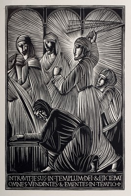 Lot 694 - Eric Gill - Christ and the Money-Changers | wood engraving