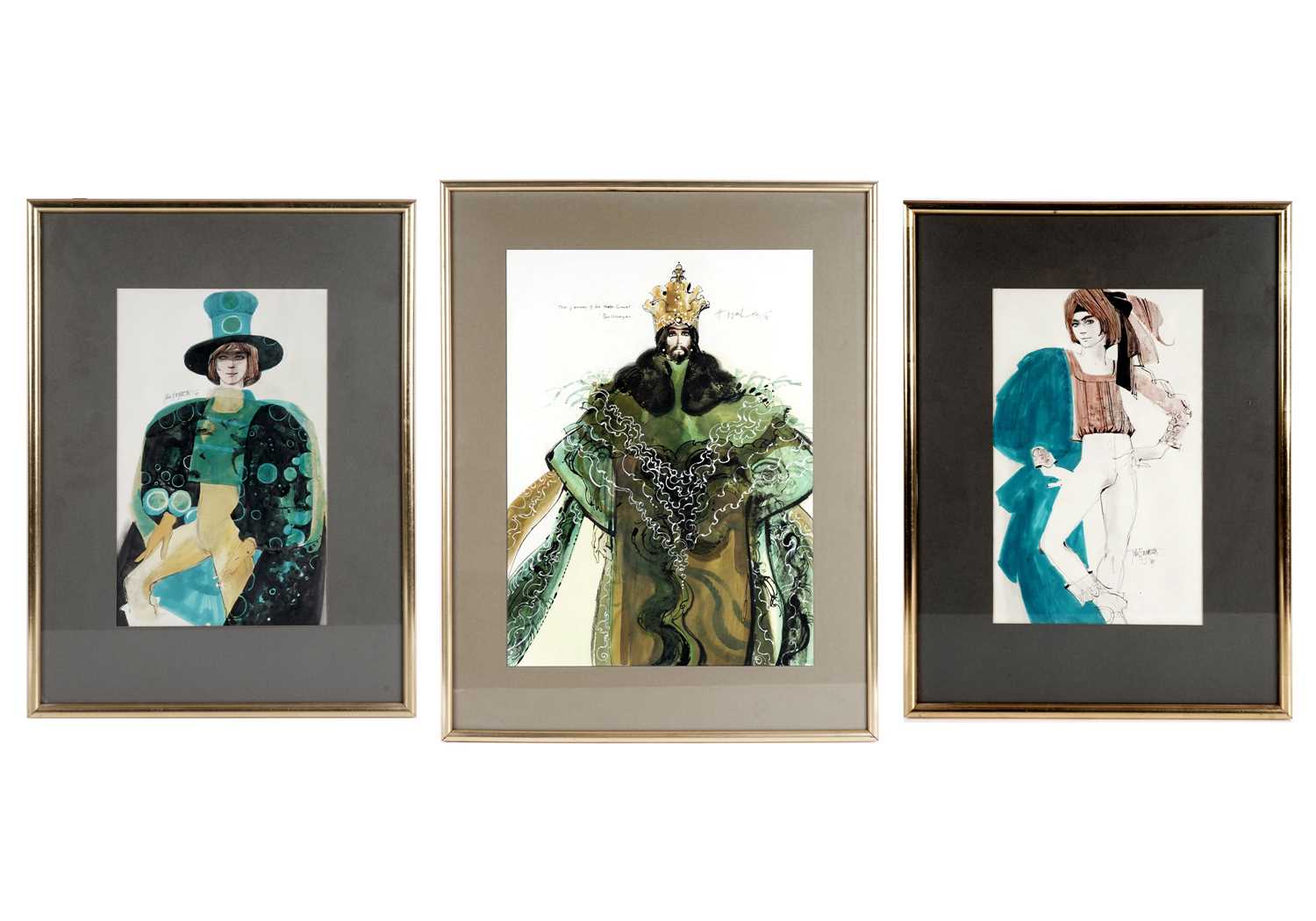 Lot 593 - John Hogarth - Three theatre costume studies | mixed media