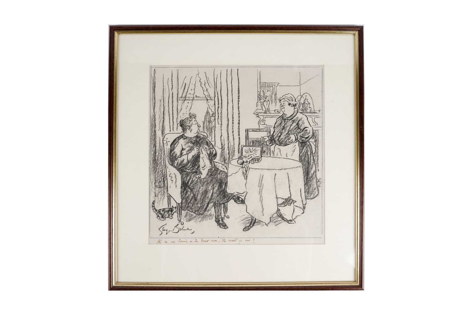 Lot 582 - George Frederick Arthur Belcher - It's no use turning on the news now, the worst is over! | charcoal