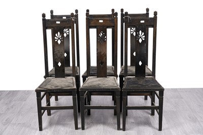 Lot 57 - A set of six early 20th Century Scottish Arts & Crafts ebonised dining chairs