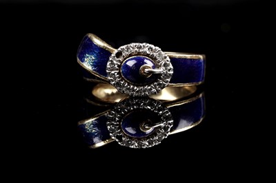 Lot 523 - Ben Rosenfeld: a Georgian style diamond and enamel buckle pattern ring