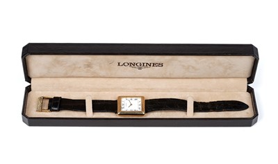 Lot 447 - Longines: an 18ct yellow gold cased manual wind wristwatch