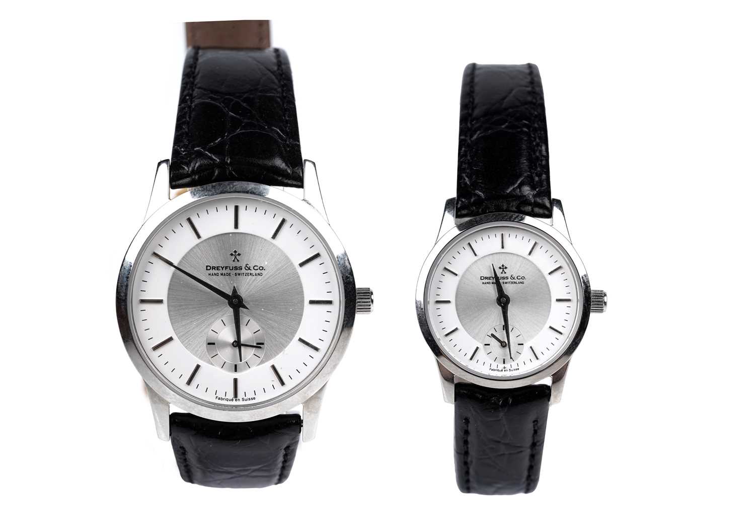 Lot 456 - Dreyfuss & Co: two steel cased lady's and gents quartz wristwatches