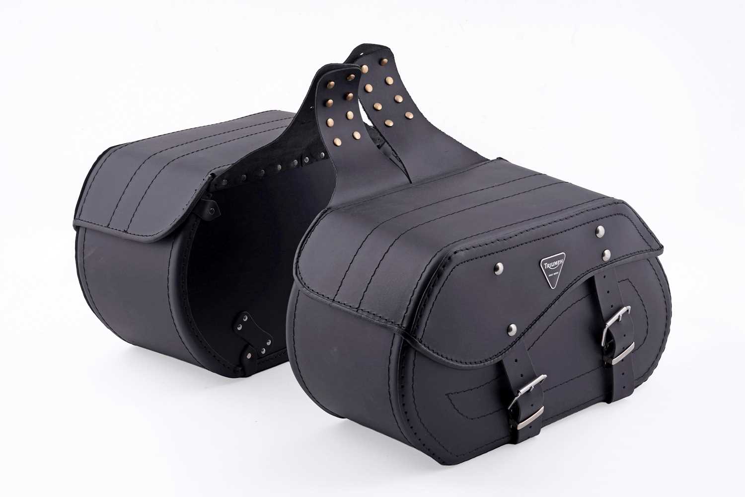 Lot 202 - A pair of black leather Triumph motorcycle panniers