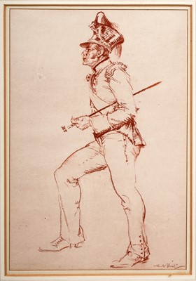 Lot 618 - Sir William Russell Flint - Bernard Clifton as the Recruiting Sergeant | pastel