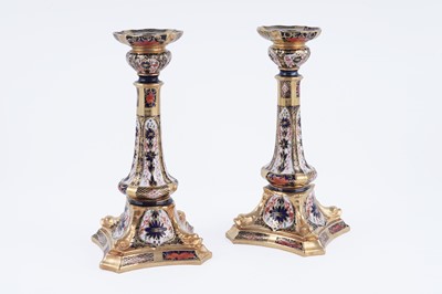 Lot 897 - A pair of Royal Crown Derby candlesticks