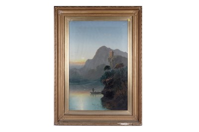 Lot 33 - William John Baker - Scottish loch scene with clifftop castle | oil