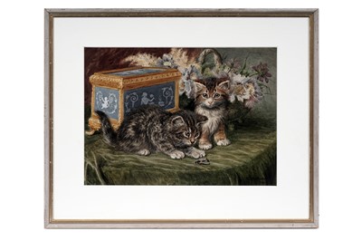 Lot 848 - Wilson Hepple - Two Kittens with a Bee | watercolour