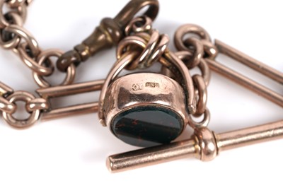 Lot 77 - A 10ct rose gold "Albert" fetter-link watch chain