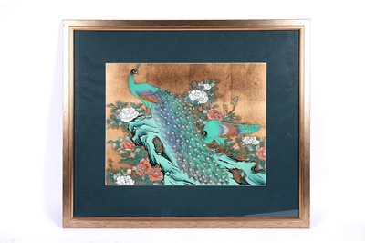 Lot 734 - A framed Japanese peacock print