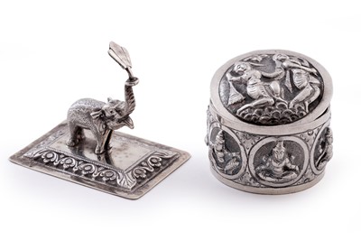 Lot 256 - A small 20th Century Indian silver figure of an elephant; and a Far Eastern silver box