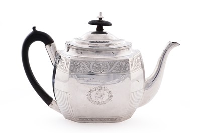Lot 105 - A George III silver teapot of shaped octagonal form