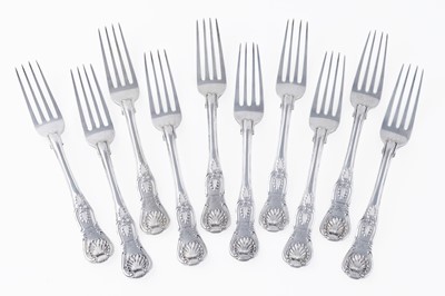 Lot 194 - A set of ten William IV silver table forks