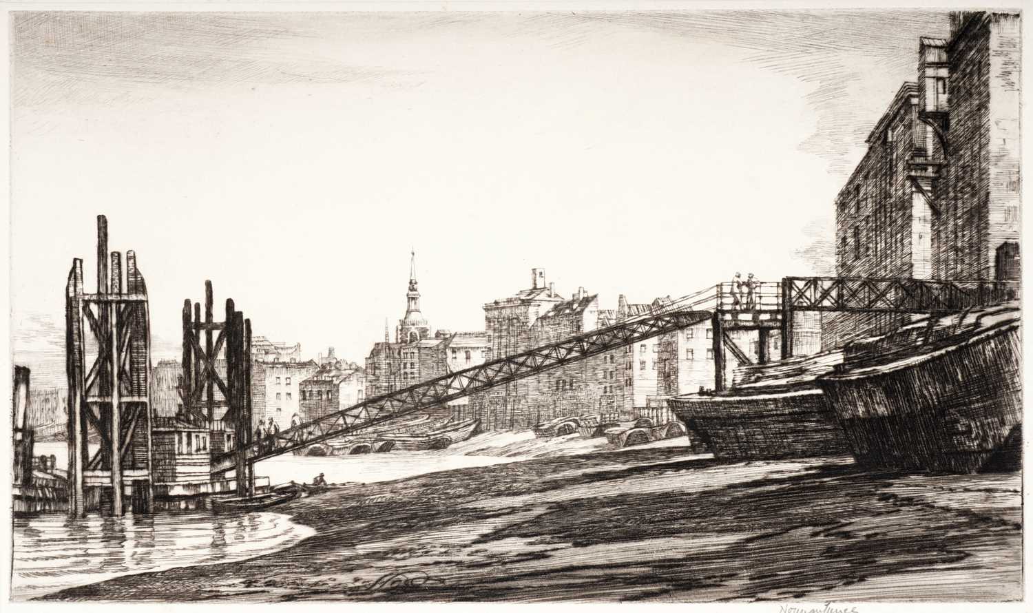 Lot 28 - Norman Thomas Janes - Cherry Garden Pier, Rotherhithe | etching