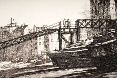 Lot 28 - Norman Thomas Janes - Cherry Garden Pier, Rotherhithe | etching
