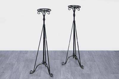Lot 141 - A pair of vintage wrought metal jardinière stands