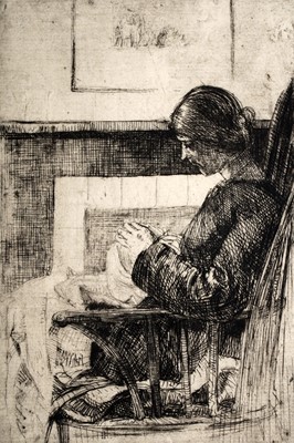 Lot 37 - Lilian Whitehead - A woman mending | etching